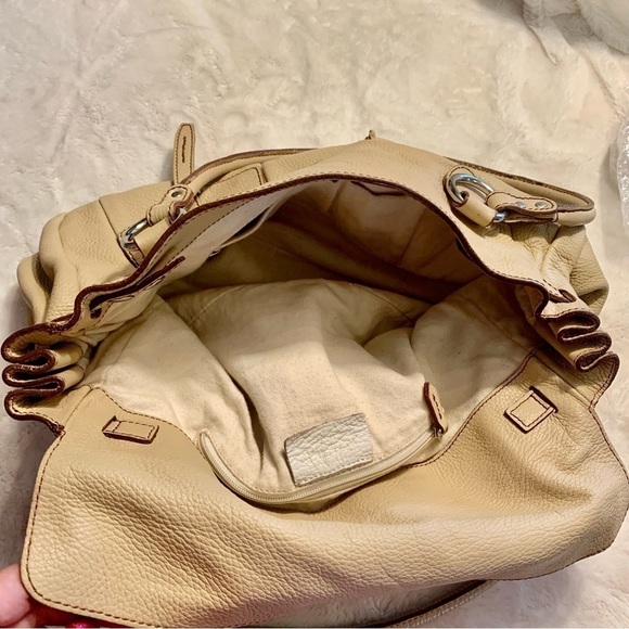 Vera Pelle Vintage Shoulder Bag Pebbled Leather Cream Taupe Made Italy Firenze - Picture 8 of 16